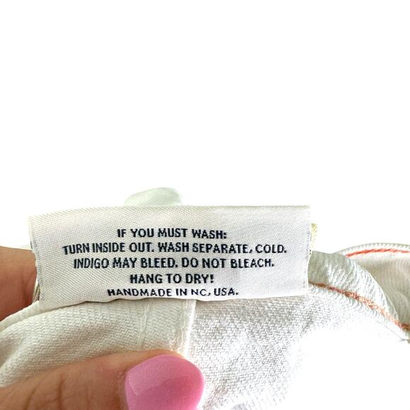 Raleigh Denim Workshop White Rigid Denim Frayed Cropped Low Rise Jeans - Picture 9 of 9